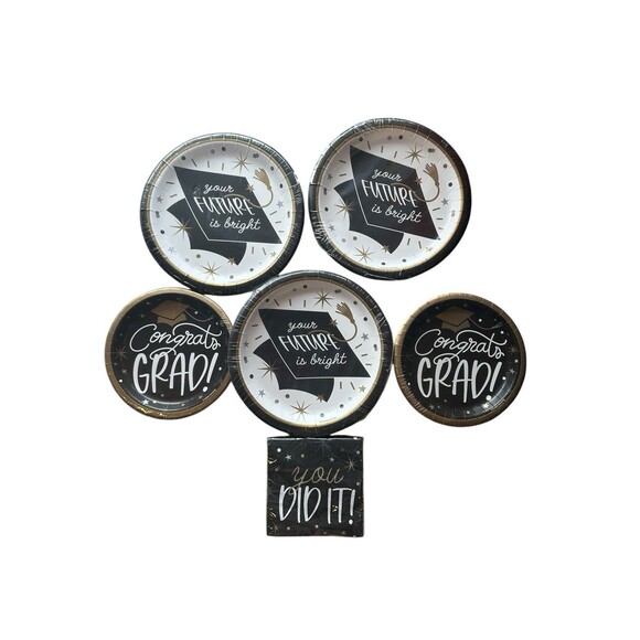 Congrats Grad Your Future Is  Bright Graduation Party Plates & Napkins 6 Packs - Picture 1 of 5